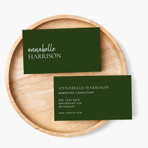 Minimalist Dark Green | Modern Professional Script Business Card