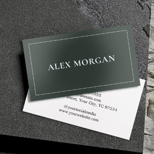 Minimalist Dark Green Silver Foil Elegant Business Cards