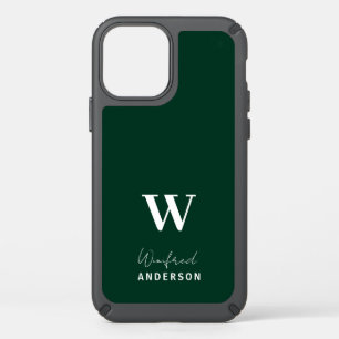 Minimalist Dark Green Stylish Monogram Custom Name Speck iPhone 12 Case