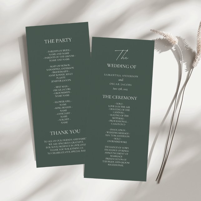 Minimalist Dark Green Wedding Program | Modern  (Creator Uploaded)