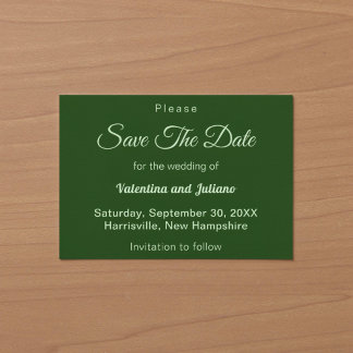 Minimalist Dark Green Wedding Save The Date