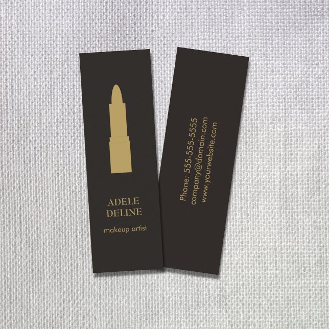 Minimalist Dark Grey Gold Lipstick Makeup Artist Mini Business Card (Creator Uploaded)