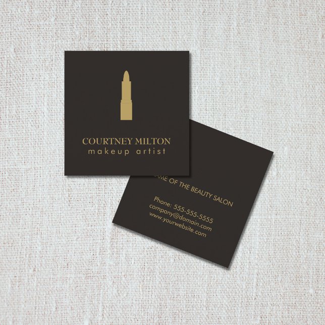 Minimalist Dark Grey Gold Lipstick Makeup Artist Square Business Card (Creator Uploaded)