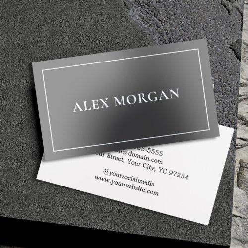 Minimalist Dark Grey Silver Foil Elegant Business Cards