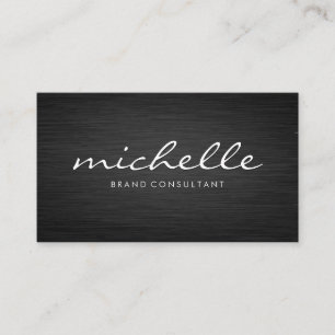 Minimalist Dark Metallic Cursive Text Business Card