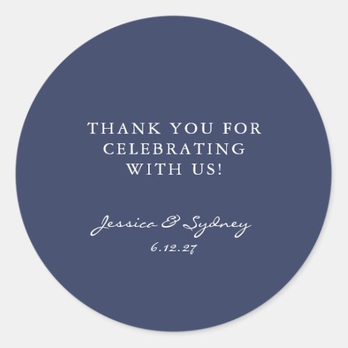 Minimalist Dark Navy Blue Script Custom Thank You Classic Round Sticker