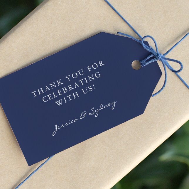 Minimalist Dark Navy Blue Script Custom Thank You Gift Tags (Creator Uploaded)
