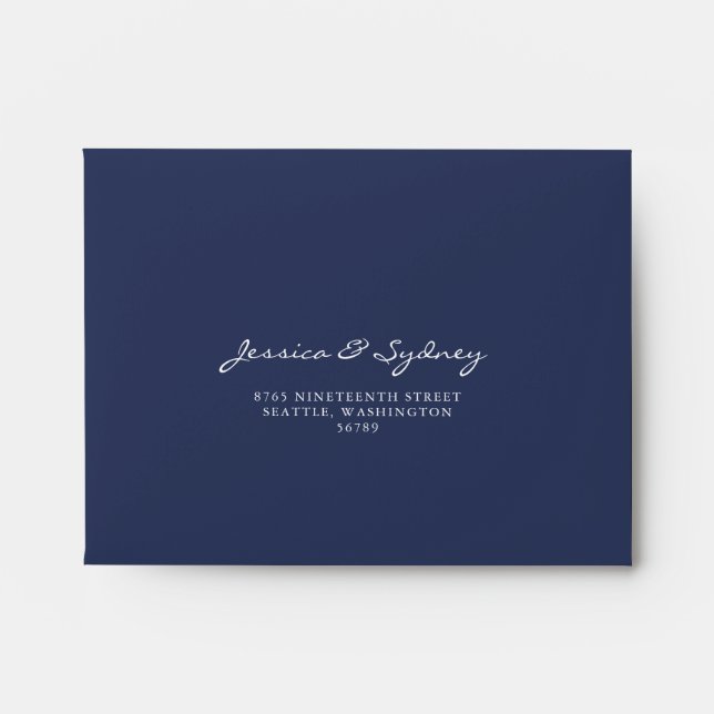 Minimalist Dark Navy Blue Script RSVP Address Envelope (Front)