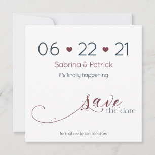 Minimalist Dark Navy & Burgundy Save the Date Invitation