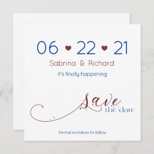 Minimalist Dark Navy & Burgundy Save the Date Invitation