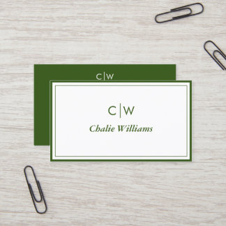 Minimalist Dark Olive Green, 2 Borders Business Card