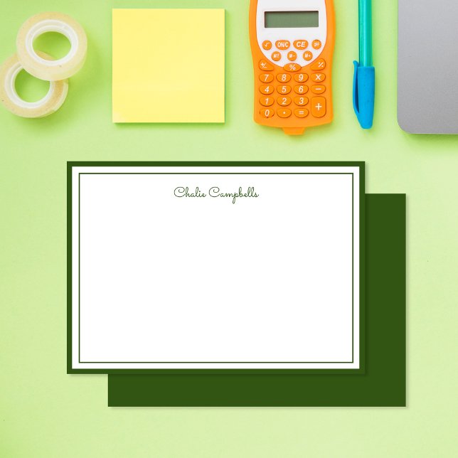 Minimalist dark olive green, 2 Borders, signature Note Card (Creator Uploaded)