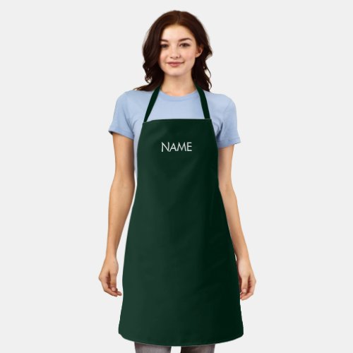 Minimalist dark pine green custom name text solid apron