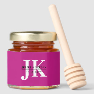 Minimalist Dark Pink Monogram Wedding Honey Jar Favors
