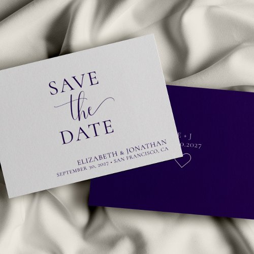 Minimalist Dark Purple Wedding Save The Date Card