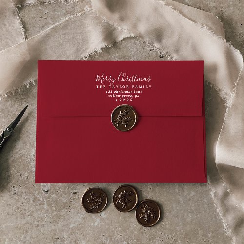 Minimalist Dark Red Merry Christmas Card Envelope