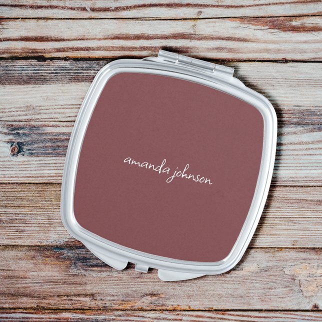 Minimalist Dark Rose Monogram Name Compact Mirror (Creator Uploaded)