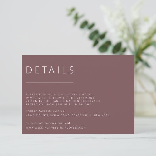 Minimalist Dark Rose Wedding Details Invitation