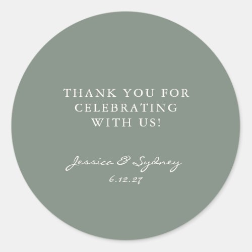 Minimalist Dark Sage Green Script Custom Thank You Classic Round Sticker