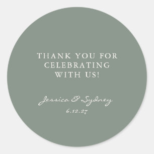 Minimalist Dark Sage Green Script Custom Thank You Classic Round Sticker