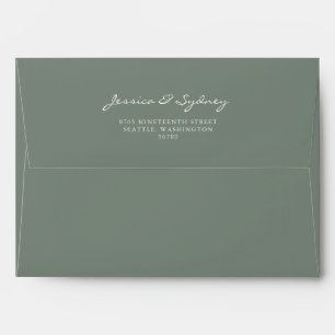 Minimalist Dark Sage Green Script Return Address Envelope