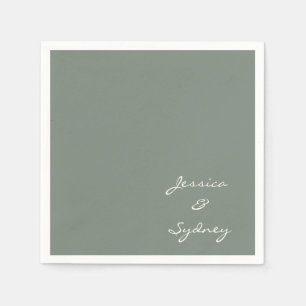 Minimalist Dark Sage Green Script Wedding Custom  Napkins