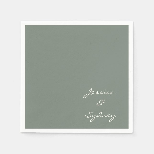 Minimalist Dark Sage Green Script Wedding Custom  Napkins (Front)