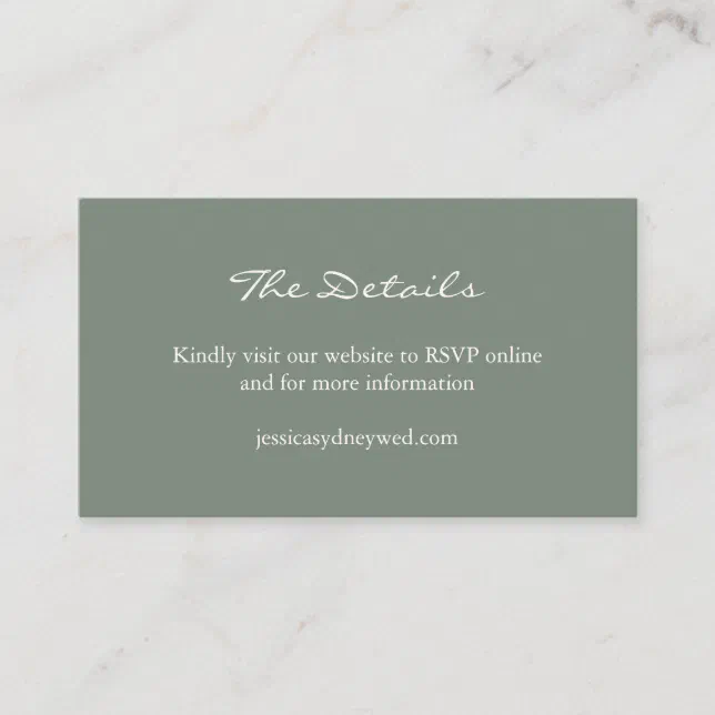 Minimalist Dark Sage Green Script Wedding Website Enclosure Card | Zazzle