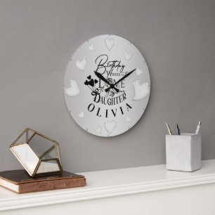 Minimalist Daughter Birthday Lettering Large Clock