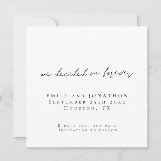 Minimalist Decided on Forever Square Save Date Note Card (Front)
