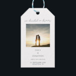 Minimalist Decided on Forever Your Photo Script Gift Tags<br><div class="desc">Minimalist style to invite your guests to save your date with handwritten set gray script for We Decided On Forever above your photo and the rest of the typography you can easily personalise. Replace the sample photo in the template placeholder with your own favorite. You can also change the white...</div>