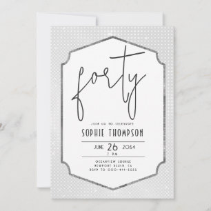 Minimalist Deco Black White Sequins 40th Birthday Invitation