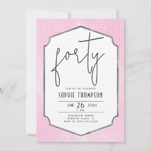 Minimalist Deco Frame Pink Sequins 40th Birthday Invitation