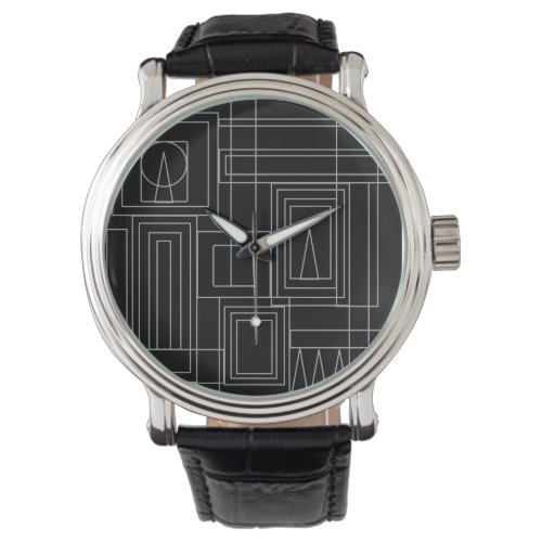 Minimalist Deco Monochrome Leather Strap Watch