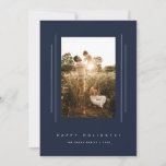 Minimalist Deco Navy Blue Holiday Photo Card