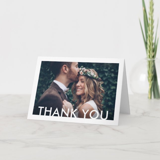 Minimalist Deco Typography 2 Photo Folded Wedding Thank You Card (Front)