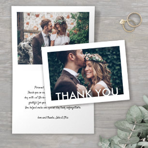 Minimalist Deco Typography Simple 2 Photo Wedding Letterpress Thank You Card