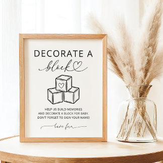 Minimalist Decorate a Block Baby Shower Party Sign