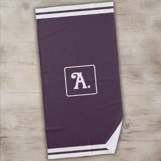Minimalist Deep Aubergine with White Monogram Beach Towel