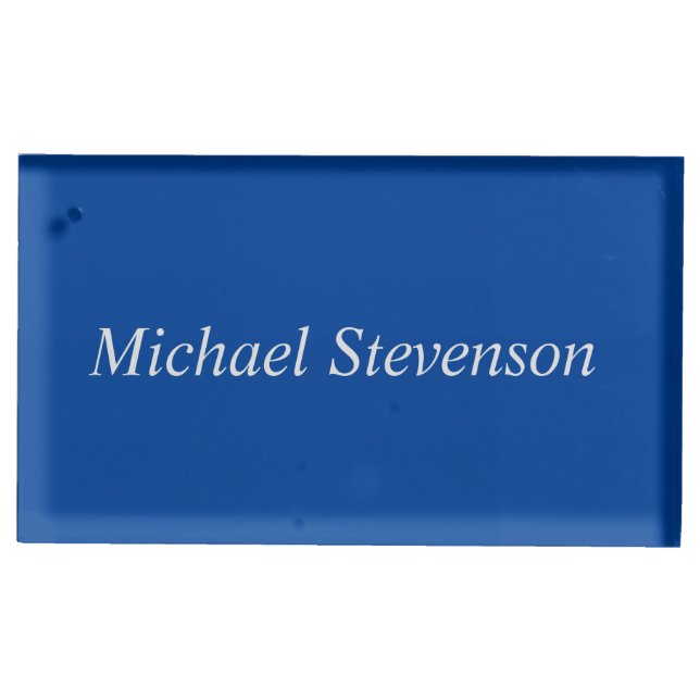 Minimalist Deep Blue Modern Plain Place Card Holder (Front)