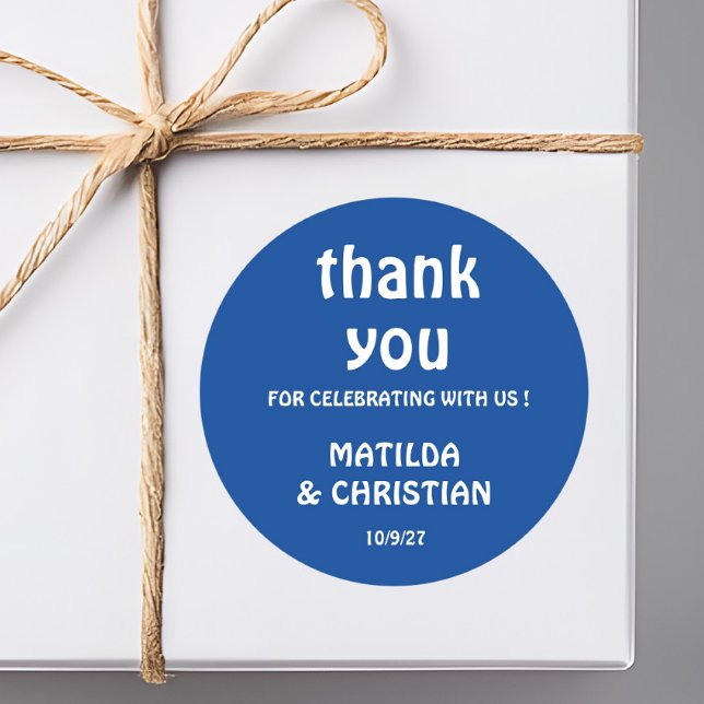 Minimalist Deep Blue Wedding  Classic Round Sticker (Creator Uploaded)