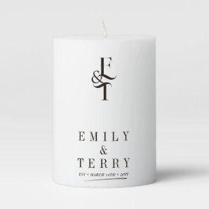 Minimalist Deep Dark Rich Brown Wedding Monogram Pillar Candle