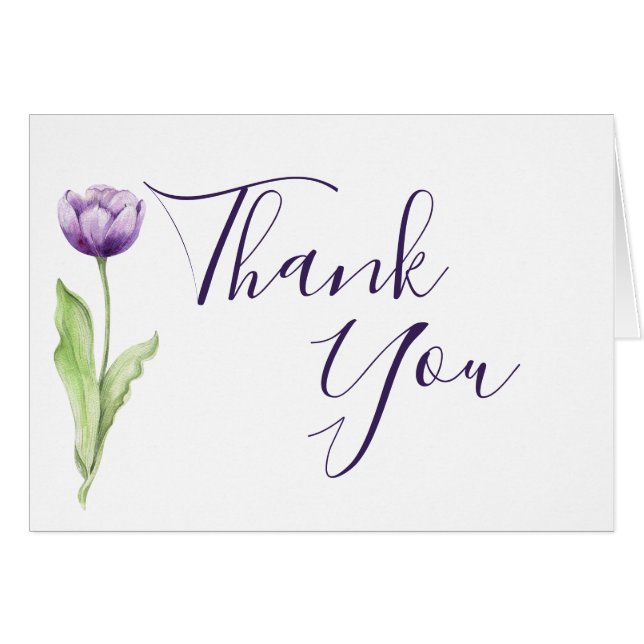 Minimalist Deep Purple Single Tulip Wedding Cards (Front Horizontal)