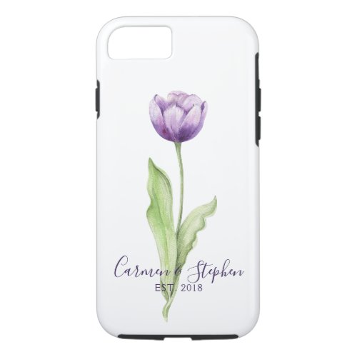 Minimalist Deep Purple Single Tulip Wedding iPhone 87 Case