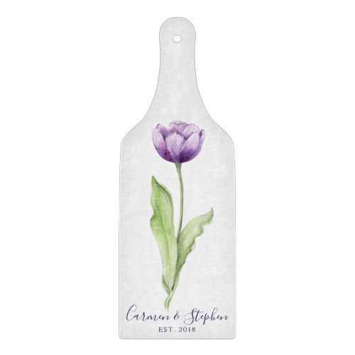 Minimalist Deep Purple Single Tulip Wedding Cutting Board