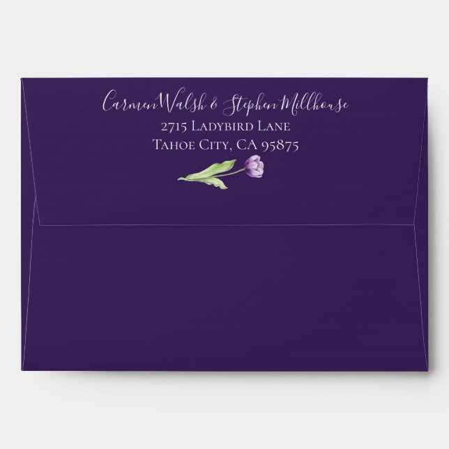 Minimalist Deep Purple Single Tulip Wedding Envelope (Back (Top Flap))