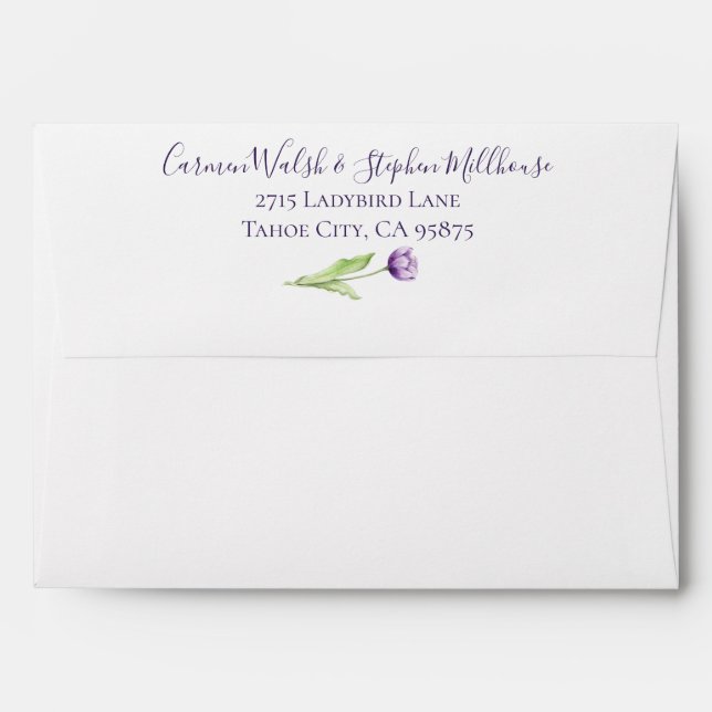 Minimalist Deep Purple Single Tulip Wedding Envelope (Back (Top Flap))
