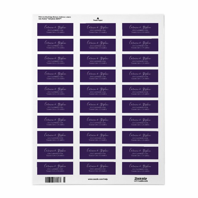 Minimalist Deep Purple Single Tulip Wedding Label (Full Sheet)
