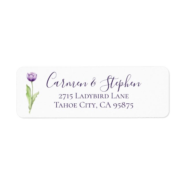 Minimalist Deep Purple Single Tulip Wedding Label (Front)