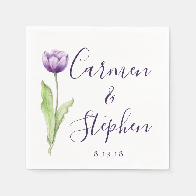 Minimalist Deep Purple Single Tulip Wedding Napkins (Front)